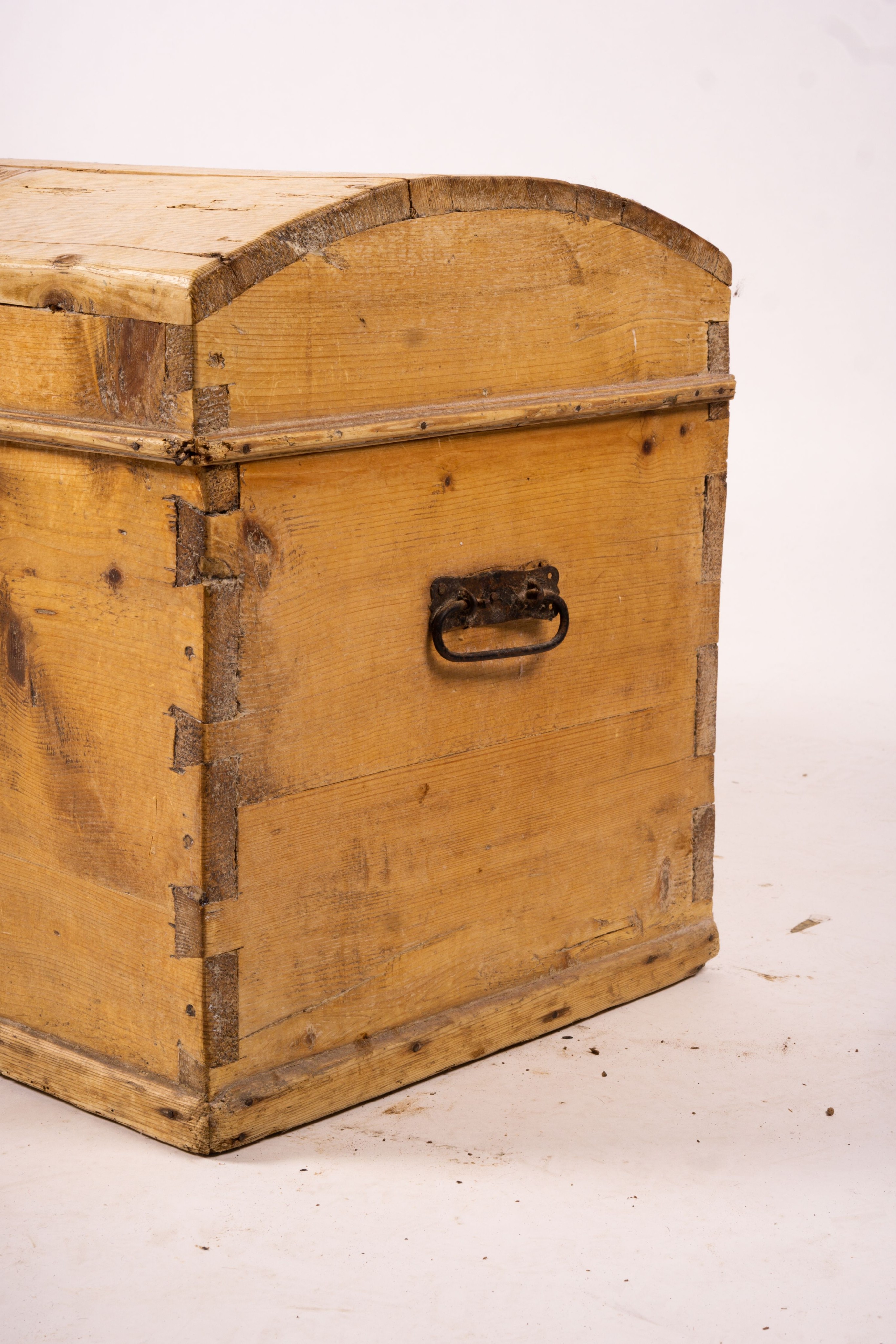 A small 19th century Continental pine domed top trunk, length 74cm, width 40cm, height 46cm